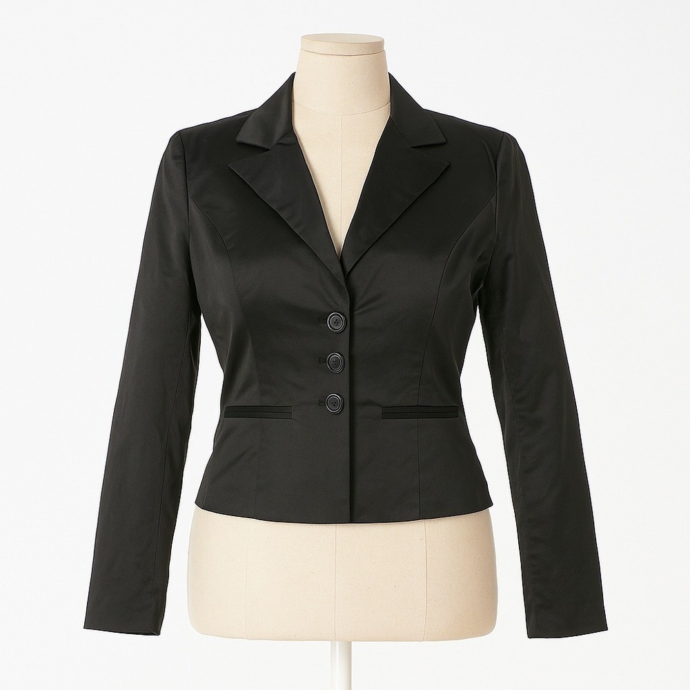 XXI Blazer Jacket Black 3 Button Notched Lapel Cropped Professional Career Large